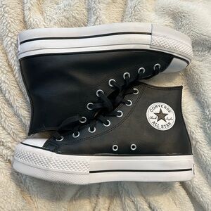Black high top leather platform converse